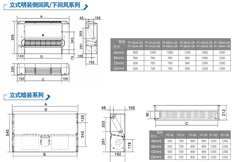 立式明裝風機盤管參數(shù)